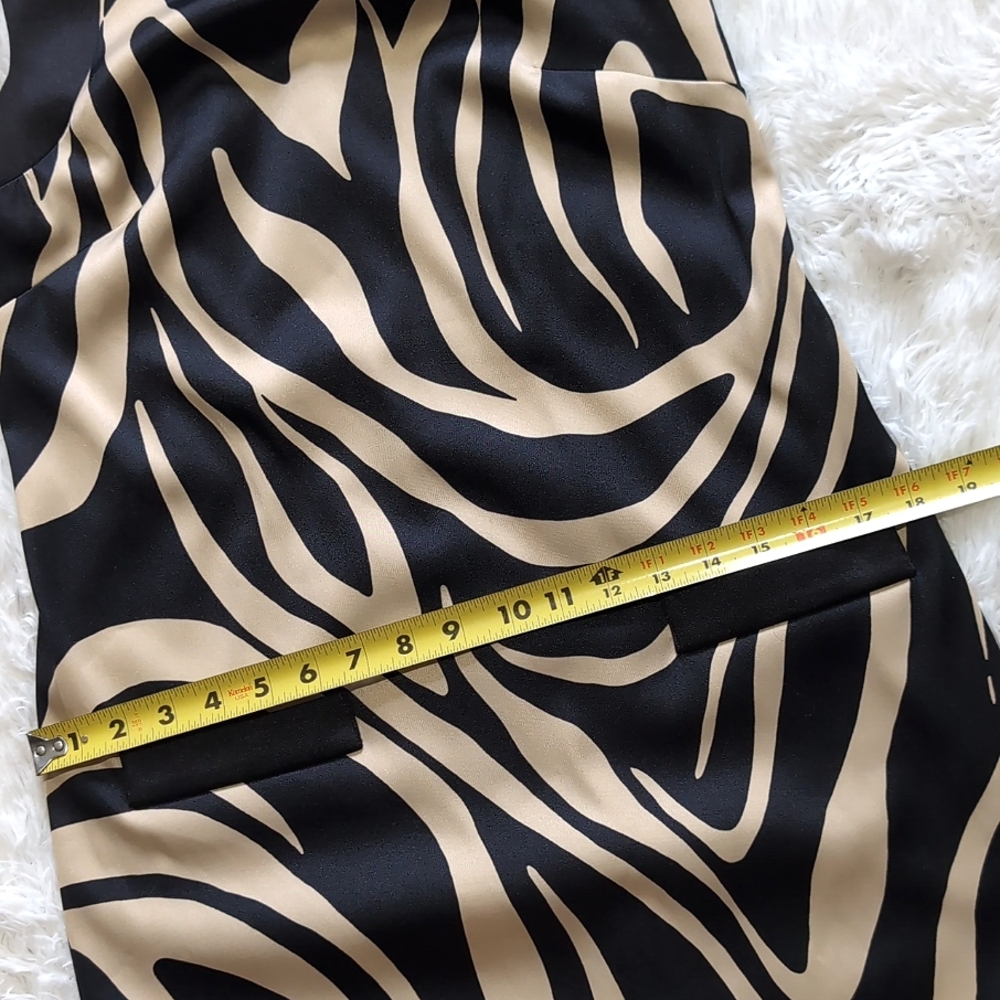 Y2K Alyx Limited Satin Zebra Print Black & Tan Shift Cocktail Dress Size 6 - Picture 11 of 12